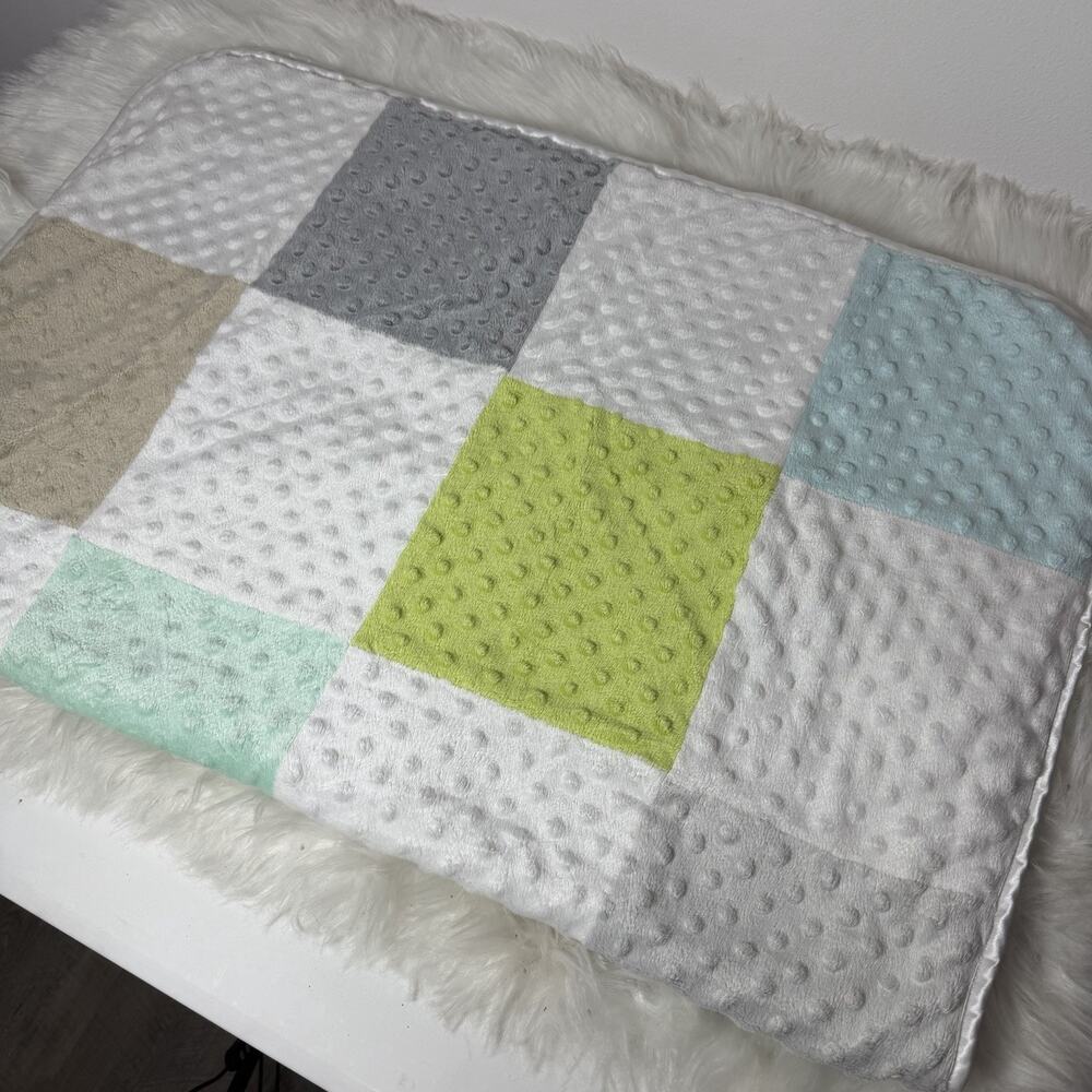 Circo Patchwork Squares Minky Dot Baby Blanket Sherpa Lovey Gray Yellow Green